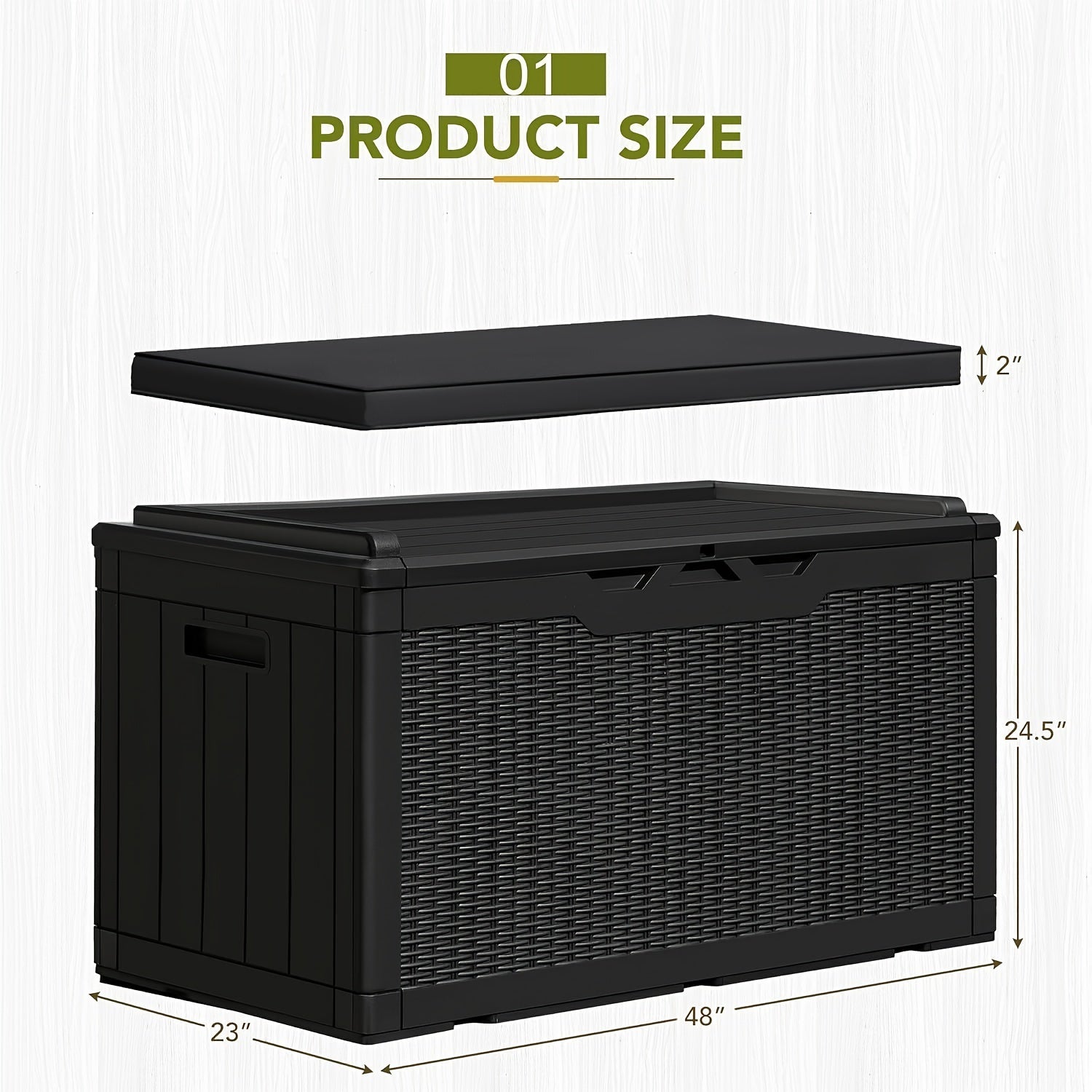 GUNJI 100 Gallon Deck Box with Cushion, Outdoor Resin Large Storage Box Lockable Waterproof & UV Resistant Outdoor Storage Bench for Patio Furniture, Garden Tools, Pool Supplies, Box,Cabinet,Rack for Outdoor Storage