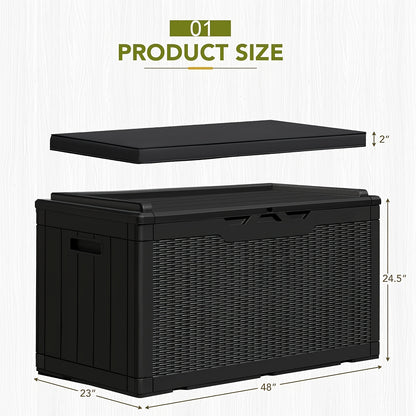 Outdoor Deck Box with Cushion 100 Gallon Lockable Waterproof UV-Resistant – GUNJI Large Resin Storage Bench for Patio, Garden Tools & Pool Supplies, Outdoor Storage Cabinet Canada, Black