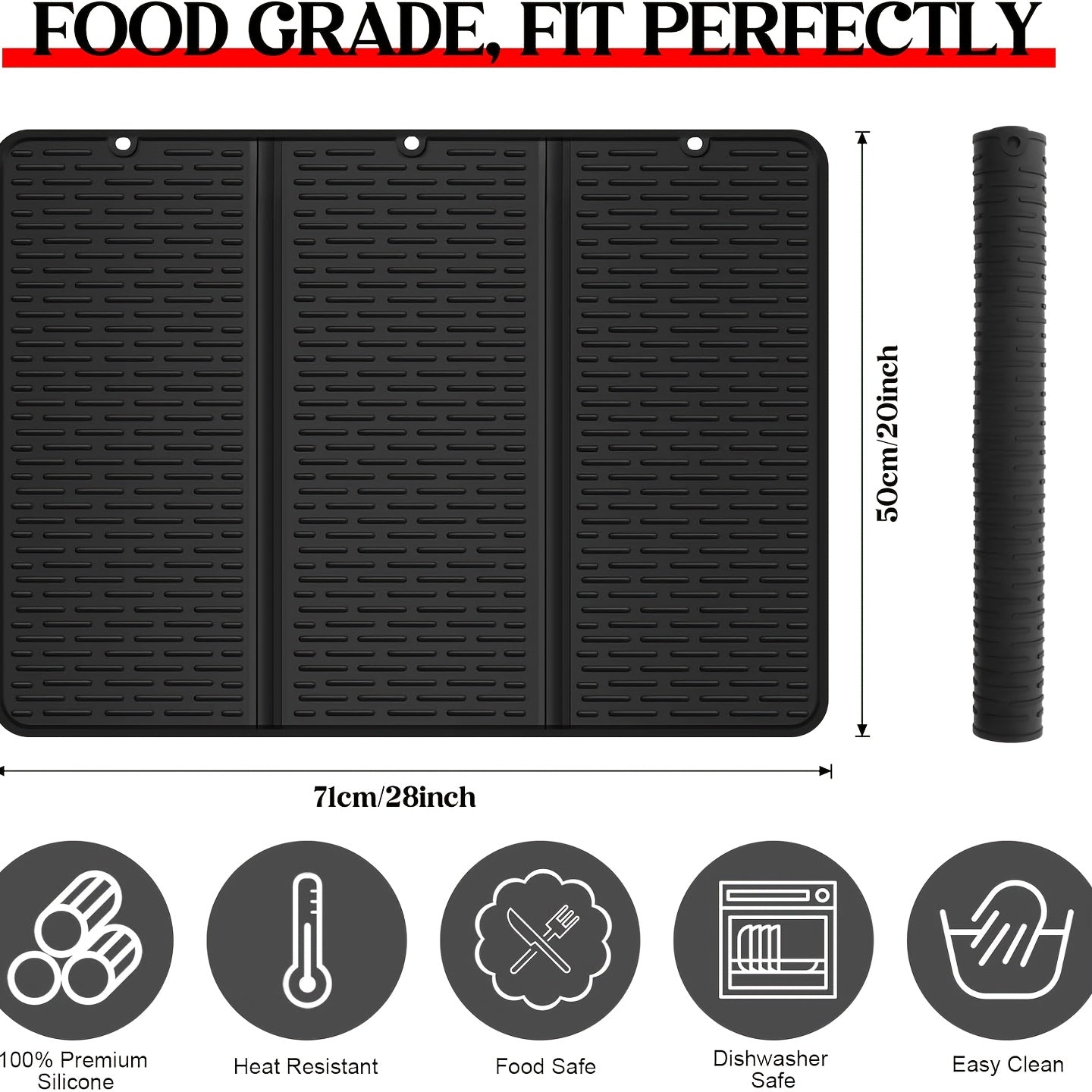 Silicone Stove Top Cover Mat 28"x20" Heat Resistant Glass Cooktop Protector – Extra Large Non-Slip Dish Drying Mat for Electric Induction Ceramic RV Range, Black