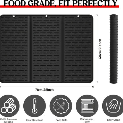 Silicone Stove Top Cover Mat 28"x20" Heat Resistant Glass Cooktop Protector – Extra Large Non-Slip Dish Drying Mat for Electric Induction Ceramic RV Range, Black