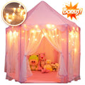 Princess Castle Play Tent with Star-LED Lights – Large Pink Indoor & Outdoor Kids Playhouse, Easy-Setup Fairy Castle for Birthday & Christmas Gifts