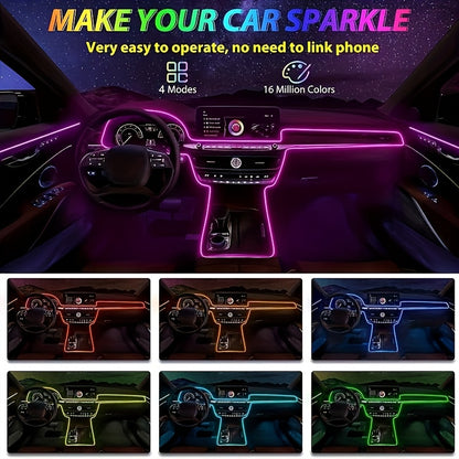 Car Interior LED Light Strip RGB USB 196-Inch Cuttable, 8-Colour Smart Neon Ambient Lighting Kit with Music Sync for Car Doors Console Dashboard – Flexible Automotive LED Strips