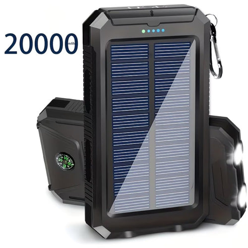 20000mAh Solar Power Bank Portable Solar Charger with Dual USB Ports, Built-in LED Flashlight & Compass – Waterproof Emergency Battery for Camping, Hiking & Outdoor Adventures