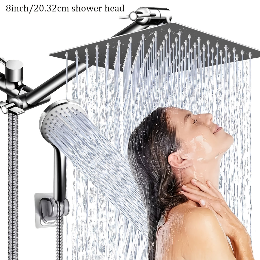 Rain Shower Head Combo High Pressure 8/10 Inch with Handheld Spray & Adjustable Arm – Modern Luxury Rainfall Showerhead Electroplated Black Finish for Contemporary Bathroom, Canada