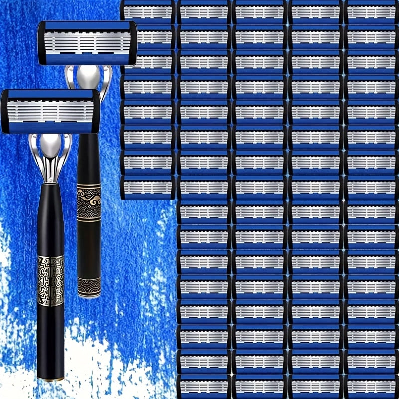 Manual Razor Set, Stainless Steel Razor Set, Men'S Manual Razor, Men'S Razor, High-quality Men'S Razor Set, Men'S Manual Shaver, 1/ 2 Handles + 18/ 36/ 54 Replacement Blades, Stockpiling, Pack
