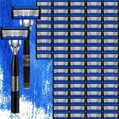 Men's Stainless Steel Manual Razor Set - 1 or 2 Handles with 18/36/54 Replacement Blades, High-Quality Manual Shaver Kit for Men, Close Shave Razor with Bulk Blade Pack Value Set