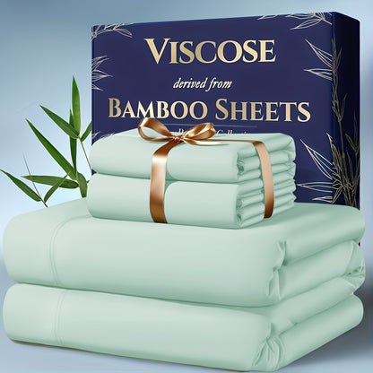 Extra Deep Pocket Bamboo Cooling Bedding Set – Breathable Fitted Sheet, Flat Sheet & Pillowcases for Hot Sleepers & Night Sweats, Twin Full Queen King | Perfect Family Gift | Canada