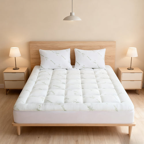 1000GSM Bamboo Mattress Topper with Down Alternative Filling – Cooling Breathable Soft Mattress Pad, 8-21" Deep Pocket, Twin XL Full Queen King California King | ShopVora CA