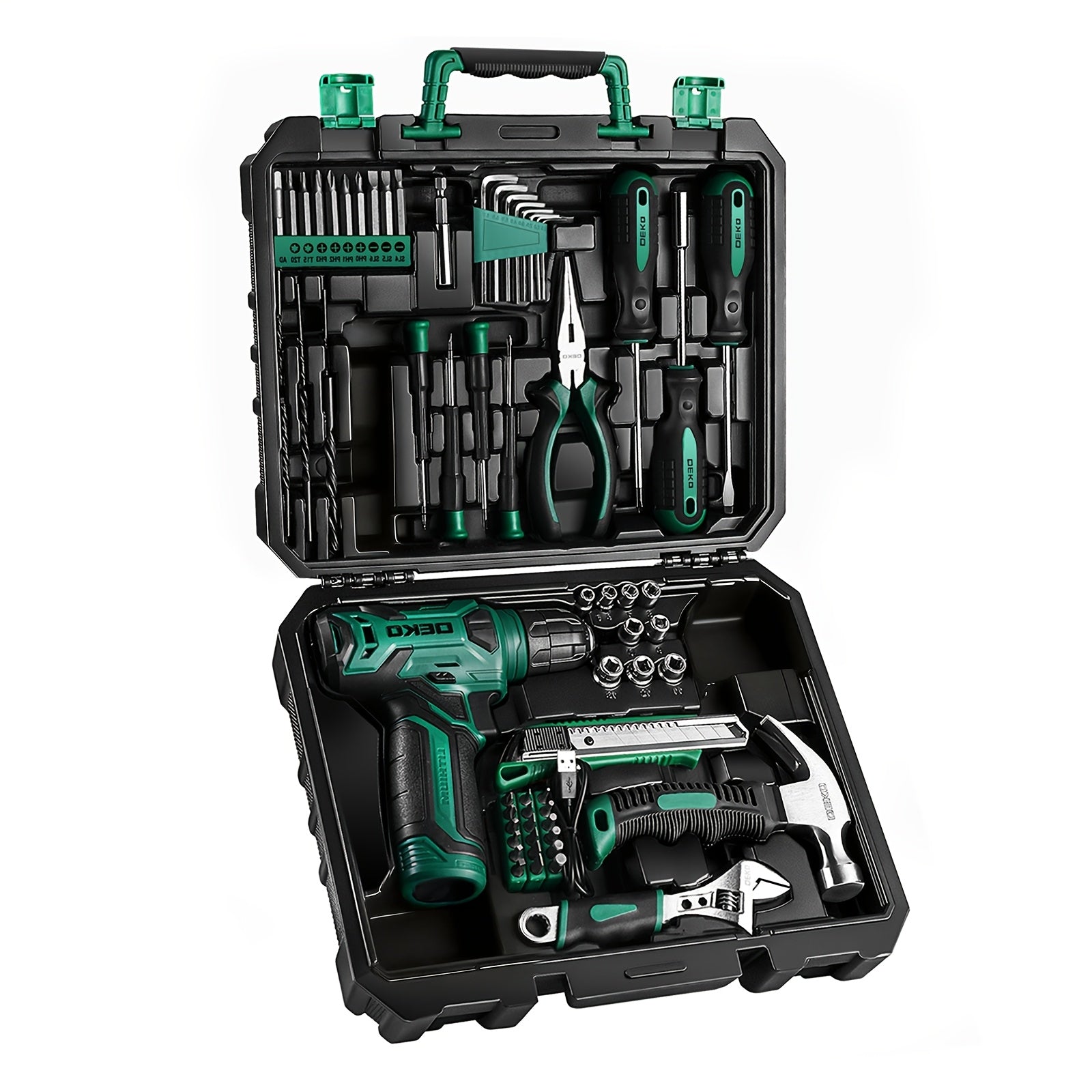 128-Piece Household Tool Kit with 8V Cordless Drill & Driver – 1.5Ah Rechargeable Battery, All-in-One Hand Tool Box for Home Repair, Garden, Camping & Office Maintenance, Craftsman Gift