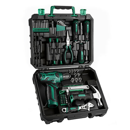 128-Piece Household Tool Kit with 8V Cordless Drill & Driver – 1.5Ah Rechargeable Battery, All-in-One Hand Tool Box for Home Repair, Garden, Camping & Office Maintenance, Craftsman Gift