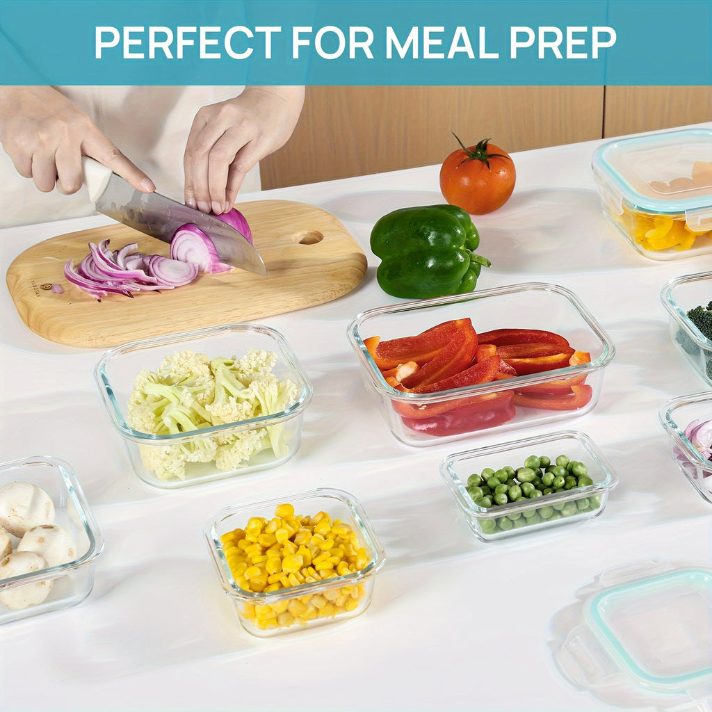 8pcs Airtight Glass Food Storage Containers with Leak-Proof Locking Lids- Microwave, Oven, Freezer& Dishwasher Safe, Perfect for Meal Prep& Multi-Purpose Kitchen Use, Glass Meal Prep Containers|Rectangular Shape|Durable Design, Meal Prep Container