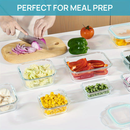 Airtight Glass Food Storage Containers 8pcs – Leak-Proof Borosilicate Meal Prep Containers with Locking Lids, Microwave, Oven, Freezer & Dishwasher Safe, Rectangular BPA-Free Storage Set for Kitchen & On-the-Go, Blue Multicolor
