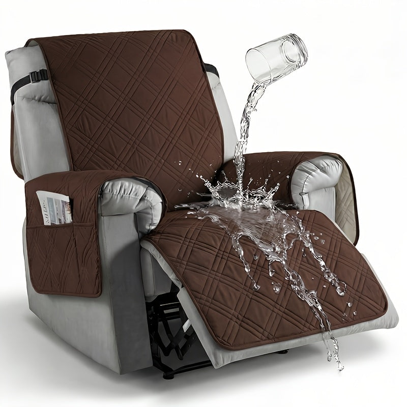 Recliner Cover Sofa Protector Quilted with Pockets & Elastic Straps, Pet Scratch-Resistant Washable Furniture Cover, Easy Install – Armchair Slipcover for Home Decor, Mother's Day Gift