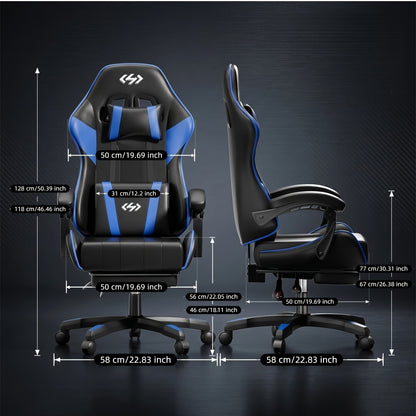 6-Point Support Gaming Chair with Pocket Springs and Adjustable Lumbar Headrest - 135 Degree Recline Faux Leather Office Gaming Seat Footrest Linkage Armrest 300 lb Canada