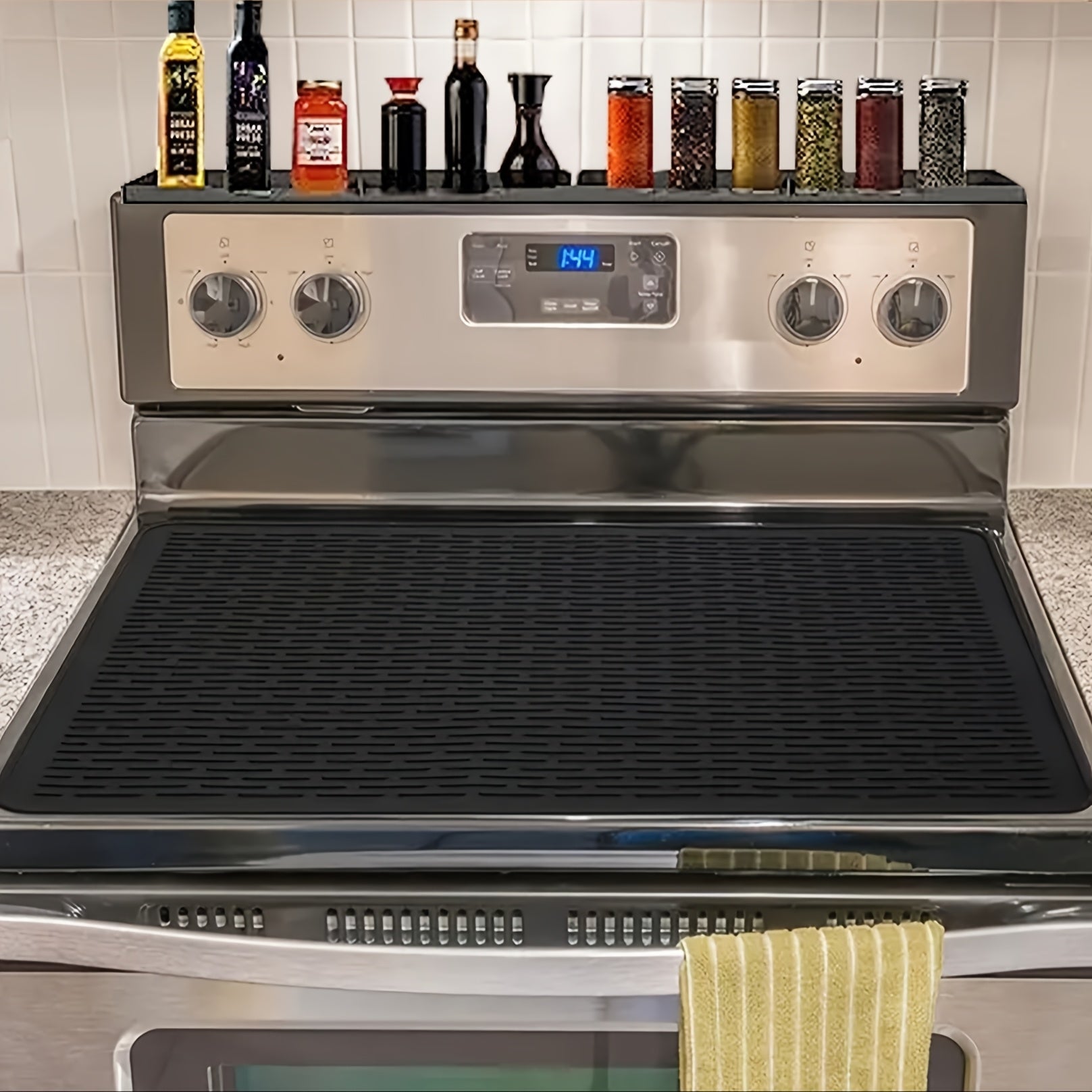 Stove Top Organizer Rack with Suction Cups Heat-Resistant Silicone Cooktop Shelf 450°F BPA-Free Dishwasher Safe for Kitchen Counter Restaurant Home