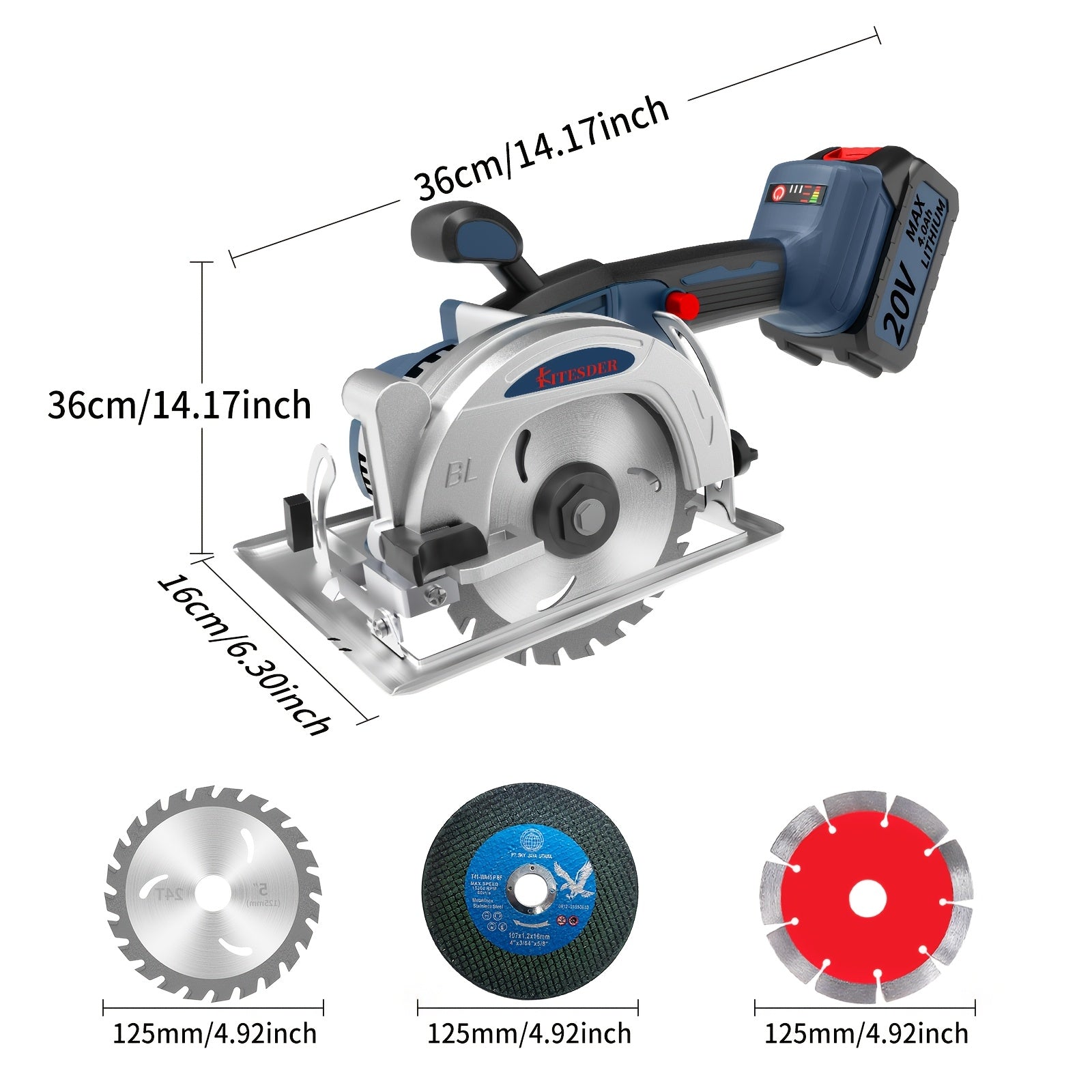 20V Circular Saw Cordless 4-1/2" with 6900RPM, 6 Saw Blades, Metal Auxiliary Handle, Circular Saw Kit with 2*2.0Ah Battery And Charger. Ideal for Wood, Soft Metal, Plastic, Drywwall, Tile