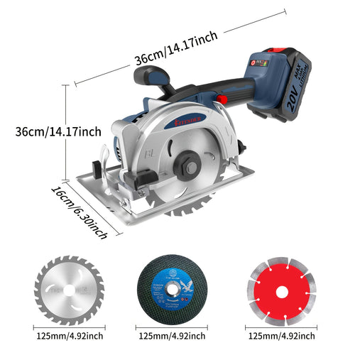 20V Cordless Circular Saw Kit 4-1/2" – 6900RPM with 6 Saw Blades, Metal Auxiliary Handle & Battery – Cuts Wood, Metal, Plastic, Drywall & Tile – Power Saw for DIY & Renovation