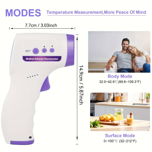 3-in-1 Infrared Forehead Thermometer with LCD Display – Touch-Free 1-Second Reading, Fever Alarm, Silent & Memory Mode, Home Travel Medical Use, Green Purple Blue