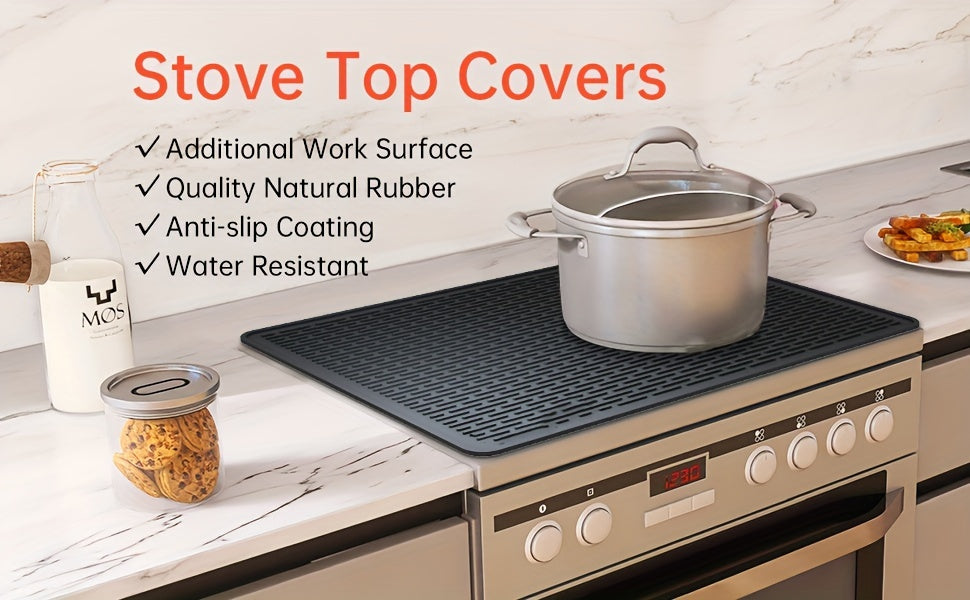 Silicone Stove Top Cover Mat 28"x20" Heat Resistant Glass Cooktop Protector – Extra Large Non-Slip Dish Drying Mat for Electric Induction Ceramic RV Range, Black