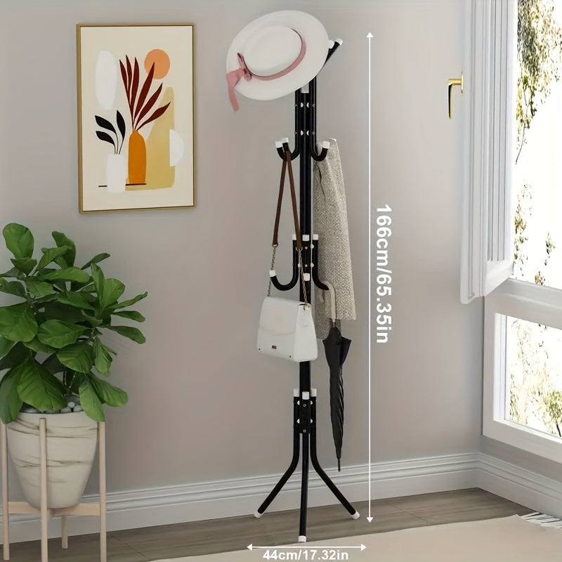 Black Freestanding Coat Rack with 9 Hooks – Adjustable Metal & Plastic Garment Organizer for Office, Dressing Room, Bedroom, Classroom, Living Room, Bathroom, Hallway – Easy Assembly, Entryway Organizer | Minimalist Design | Durable Construction, Clothes