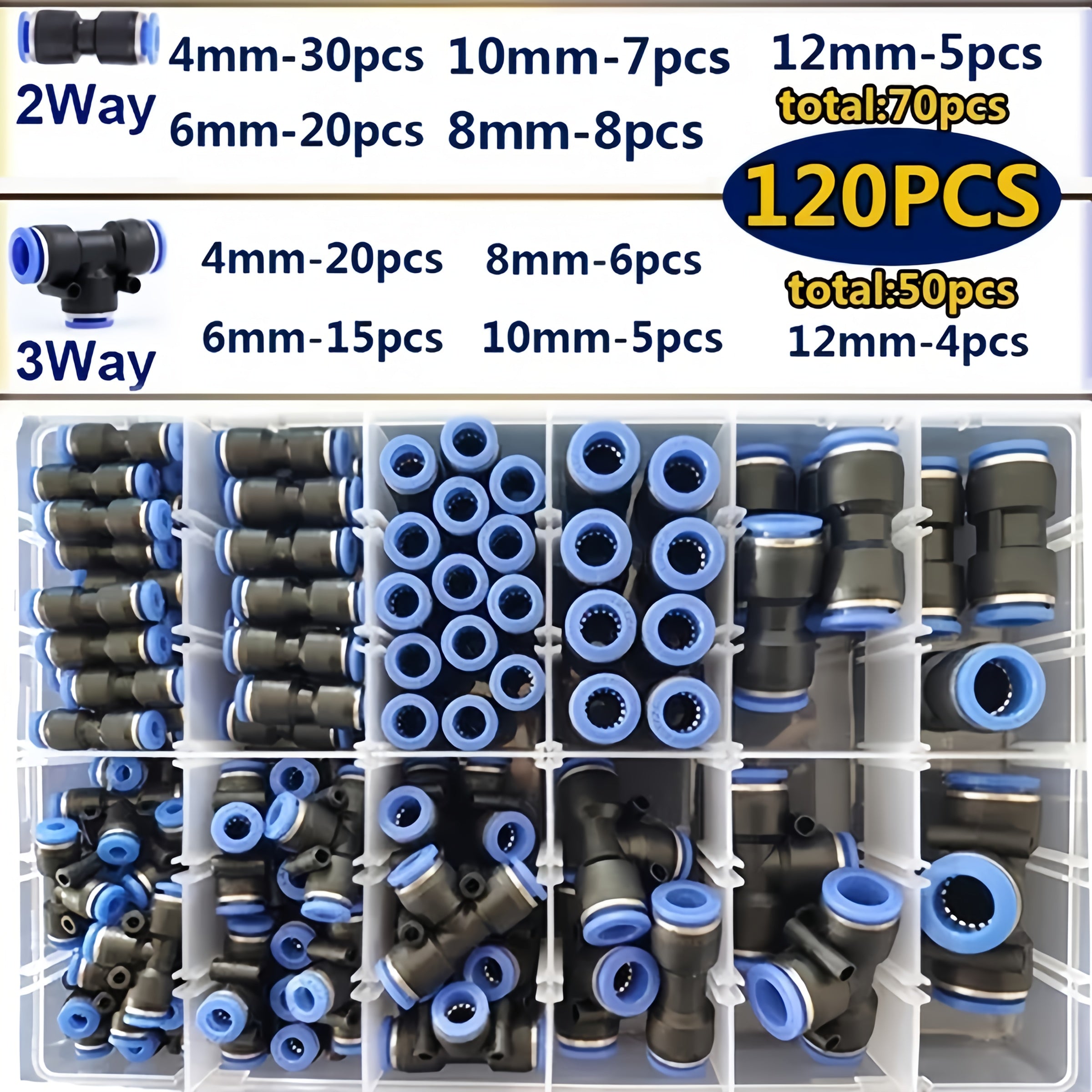 Straight Push-In Pneumatic Fittings for PU & PE Air Tubing – Quick-Connect & Quick-Release Air Hose Couplings, 4/6/8/10/12/14/16mm Sizes for Air Compressor Lines, Workshop & DIY Projects