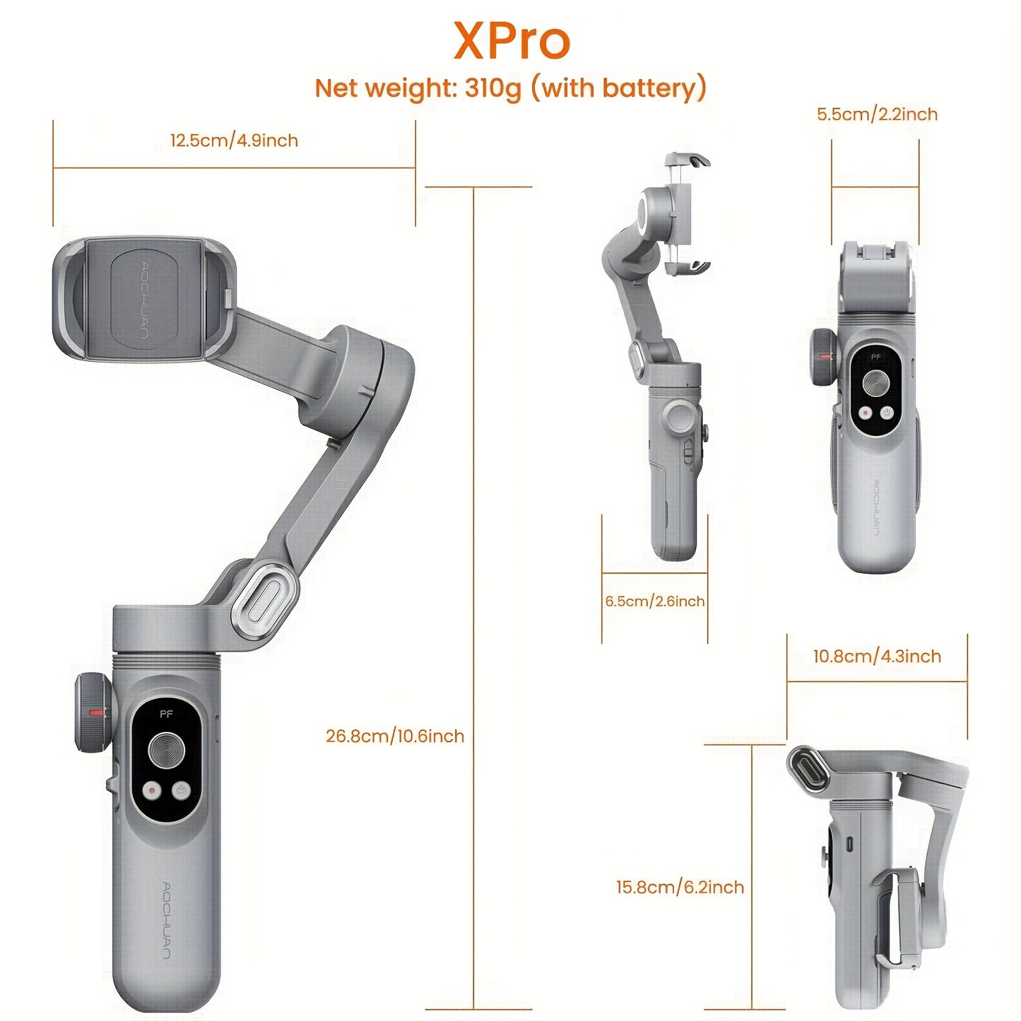 AOCHUAN Smart Xpro 3-Axis Phone Gimbal Stabilizer – Foldable Vlog Tripod with Built-in Fill Light, Wireless Charging, App Control, Anti-Shake for Outdoor Sports & Content Creation Canada