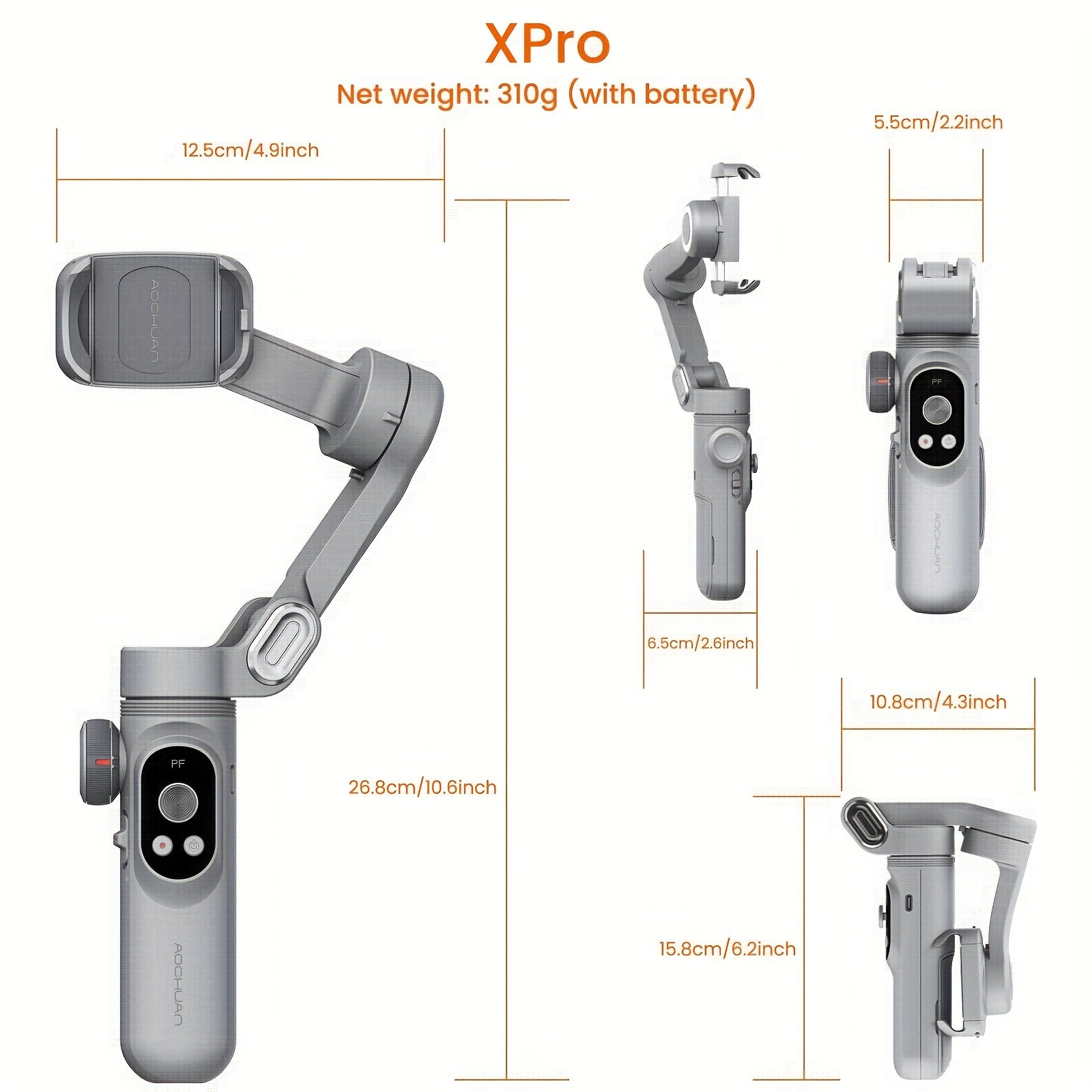 AOCHUAN Smart Xpro Phone Gimbal Tripod Intelligent Shooting Outdoor Sports Vlog Stabilizer 3-Axis Anti-Shake Stabilizer with Built-In 3-Level Fill Light And Reversible Wireless Charging, App Support, Black Gray Foldable Portable