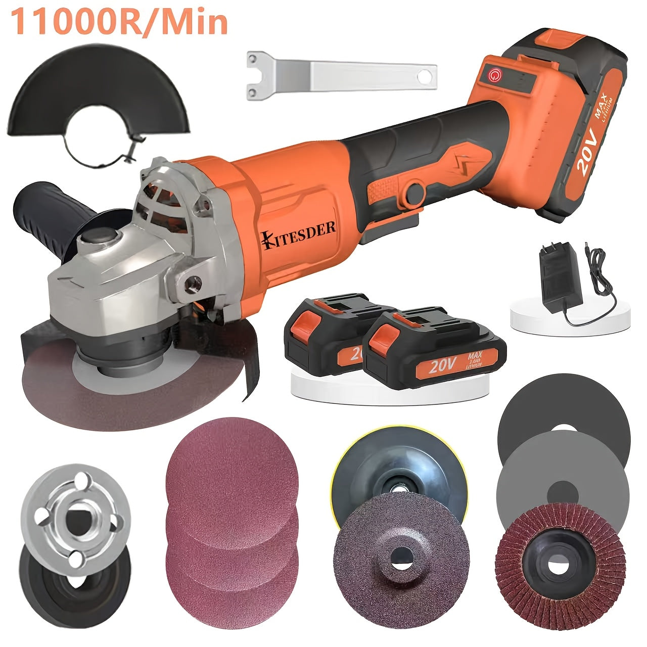 Brushless Cordless Angle Grinder 4-1/2 Inch, 20V Variable Speed 9000-11000 RPM with Digital Display, 2×2.0Ah Batteries Included, Electric Grinder Tool for Grinding, Cutting & Polishing