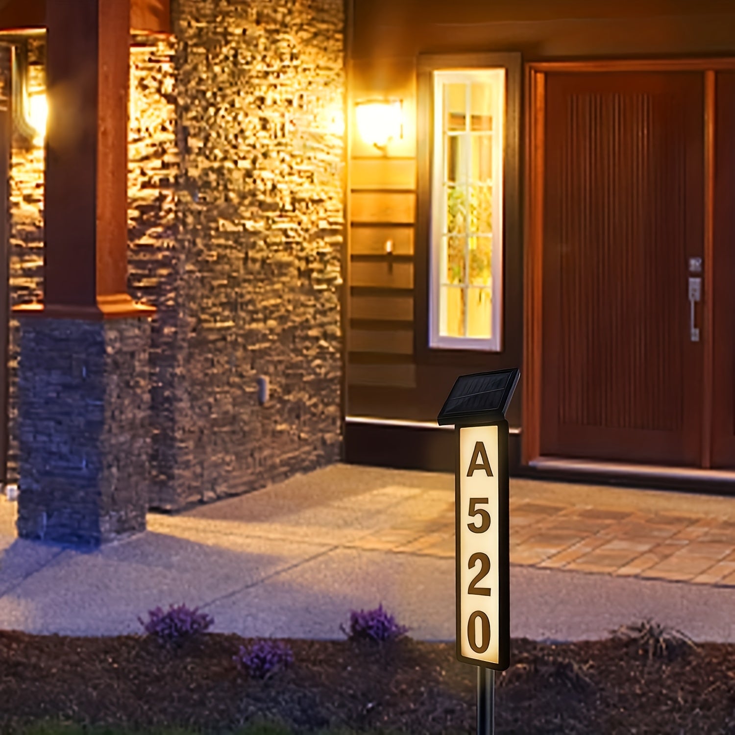 1pc Solar-Powered House Number Lamp with Pole - Auto On/Off Outdoor Address Light, Warm White (2700K) or Cool Daytime Lighting, Solar Address Sign with numerical, Durable PVC Construction for curb appeal, driveway, mailbox - Energy-Efficient Exterior Ligh