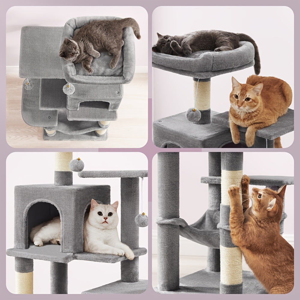 Cat Tree, Multi-Level Cat Condo with Scratching Posts, 44.1-Inch Cat Tower for Indoor Cats, Perches, Hammock And Cave