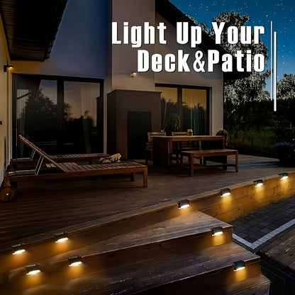 Solar Step Lights Embedded 16-Pack Flush-Mount Deck & Stair Lights with Warm White or Cool White LED – Waterproof Landscape Guide Lights for Outdoor Stairs, Balcony, Courtyard, Villa & Garden Pathway