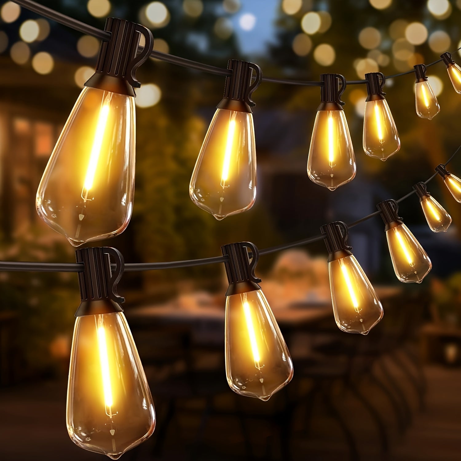 Shatterproof Outdoor String Lights 50ft 100ft 150ft Warm White Dimmable Patio Lights with ST38 LED Edison Bulbs, Connectable Hanging Lights for Backyard, Balcony, Porch & Party – Indoor Outdoor Garden Decor