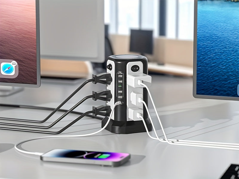 17-in-1 Surge Protector Power Strip with 12 AC Outlets & 5 USB Ports – PD 20W Fast Charging, 4-Zone Independent Switch, Touch Night Light, 6.5ft Extension Cord for Home Office Dorm Desk