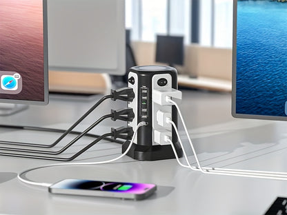 17-in-1 Surge Protector Power Strip with 12 AC Outlets & 5 USB Ports – PD 20W Fast Charging, 4-Zone Independent Switch, Touch Night Light, 6.5ft Extension Cord for Home Office Dorm Desk