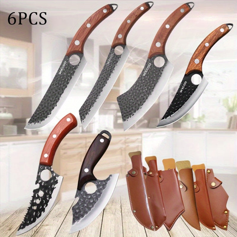 Stainless Steel Kitchen Knife Set with Wooden Handle – Handmade Sharp Chef Knife, Boning Knife, Meat Cleaver & Multipurpose Blade for Home Cooking, BBQ & Outdoor Use, 1–6 Piece Options Canada