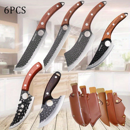 Stainless Steel Kitchen Knife Set with Wooden Handle – Handmade Sharp Chef Knife, Boning Knife, Meat Cleaver & Multipurpose Blade for Home Cooking, BBQ & Outdoor Use, 1–6 Piece Options Canada