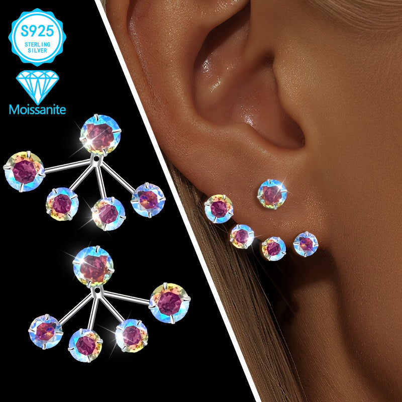 925 Sterling Silver Moissanite Earrings for Women – Hypoallergenic Nickel-Free Colorful Dazzling Stud Earrings, Unique Design for Party & Daily Wear, Holiday Gift for Her