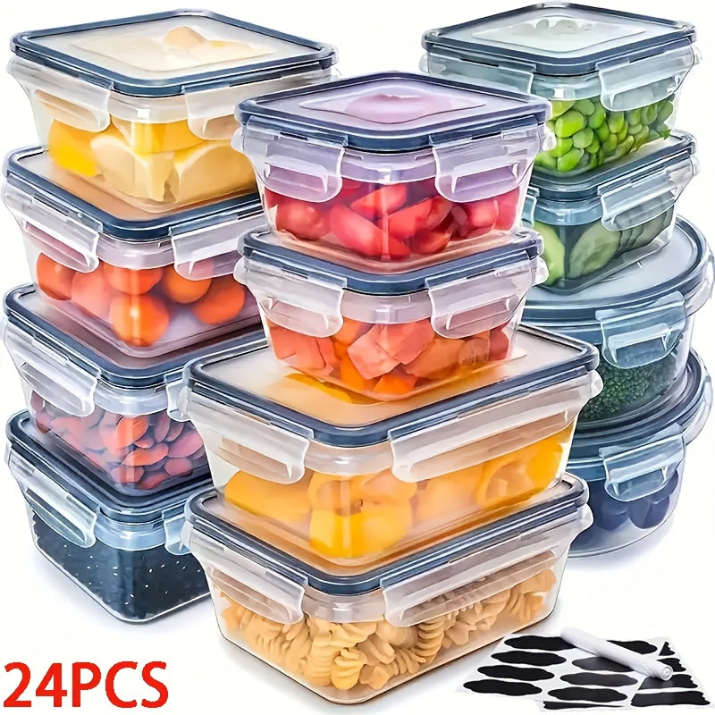 Airtight Food Storage Container Set 24 or 48 Piece with Easy-Snap Lids – BPA Free Clear Plastic Pantry Organizer, Free Labels & Markers Included | Canada