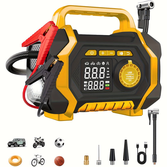 Jump Starter with Air Compressor, 7000A Portable Car Battery Jump Starter (2.64gal Gas/2.25gal Diesel), Battery Charger Booster, 150PSI Auto-Shutoff Tire Inflator, Portable Jumper Cables, LED Light, High-Capacity Power Bank