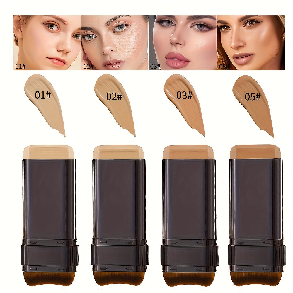 2-in-1 Foundation Stick with Concealer & Contour + Rose Golden Makeup Brush-Waterproof Sweatproof Cream Foundation, Long-Lasting Natural Coverage, Travel-Friendly for Daily Wear, Dates, Stage & Photography-Shades: Cream, Warm Beige, Wheat