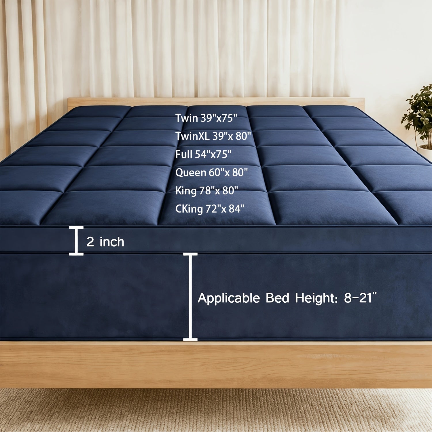 Cooling Comfort Pad, Quilted Mattress Topper Soft Breathable Quilted Fitted Mattress Pad with 8-21 Inch Deep Pocket