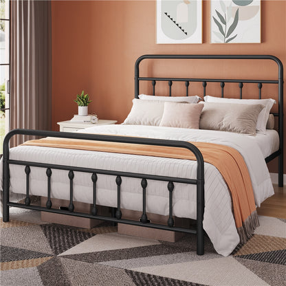 Farmhouse Iron Platform Bed Frame High Headboard Footboard Slatted Base 800 lb No Box Spring Underbed Storage - ALDEN DESIGN Classic Bed, Black White, Twin Full Queen, Canada