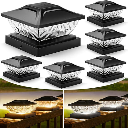 Solar Post Cap Lights for Wood Fence Deck 8/12 Pack – 2 Colour Modes LED Column Cover Light for 3.5x3.5 4x4 5x5 Posts, Garden Porch Patio Stair Outdoor Decor