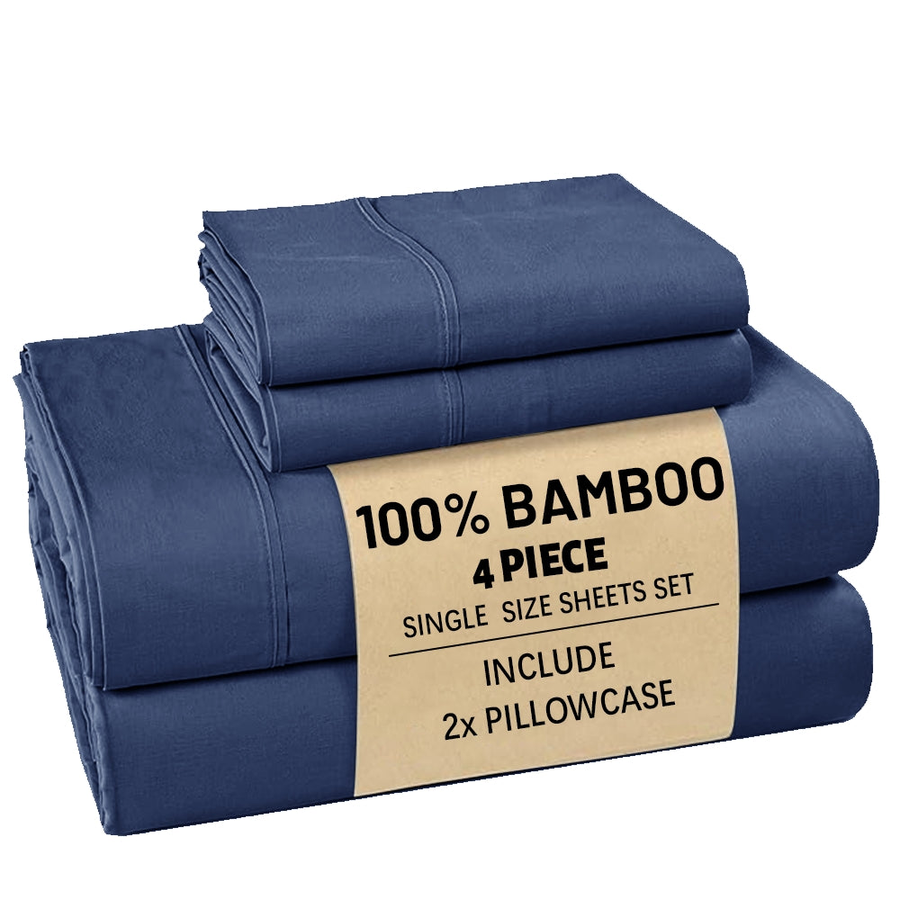 Bamboo Bed Sheet Set 3/4pcs – Soft Breathable Deep Pocket Sheets for Hot Sleepers, Durable Stitching, Twin Full Queen King, 11 Colours Including Assorted