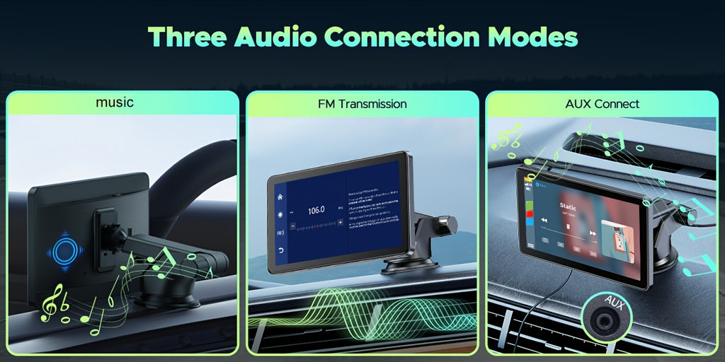 Lamtto Carplay Vehicle Display, a 7-Inch Wireless Portable Device Compatible with Android, Featuring GPS Navigation, Mirror Link, Voice Control, And AUX/FM