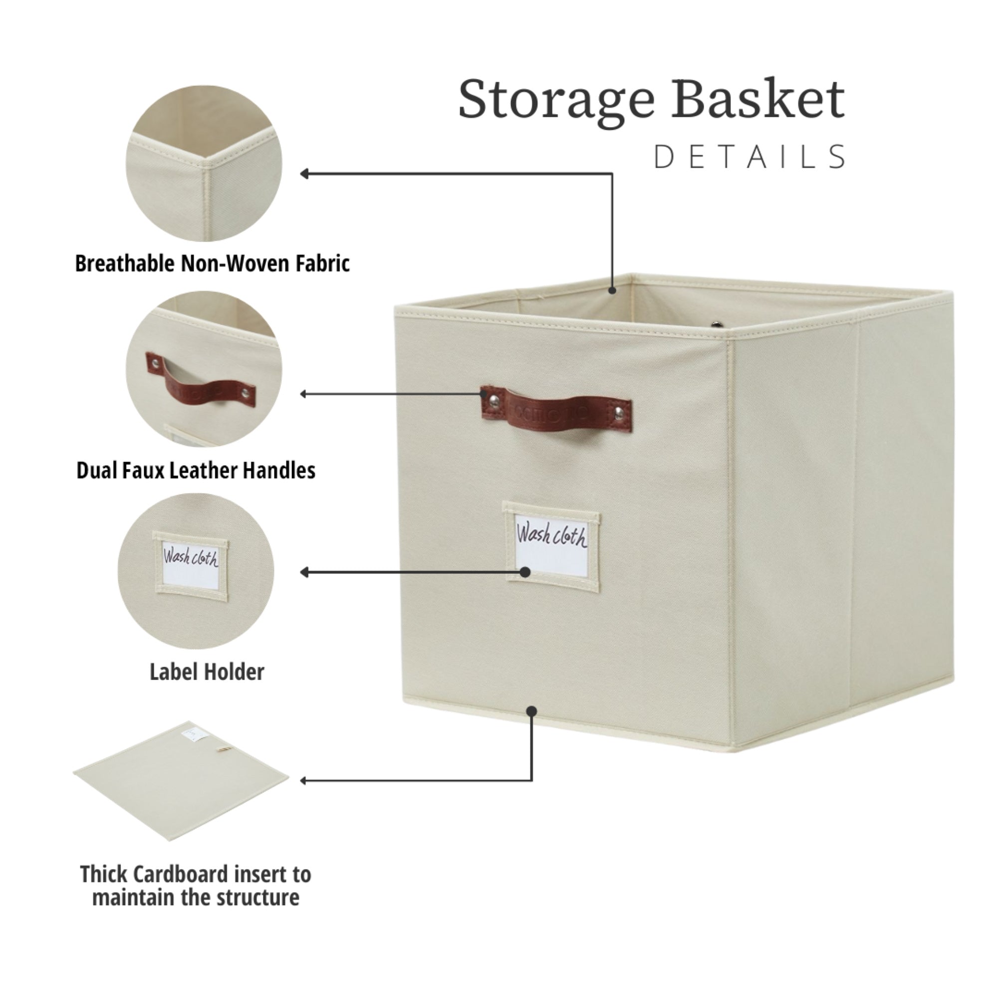 6pcs/4pcs/2pcs Foldable Storage Basket 13X15X13 Baskets with Labels, Can Bear Weight of 11 Pounds (Kallax/4pcs, Beige) for Multi-Purpose