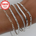 5pcs S925 Pure Silvery Figaro Chain Bracelet - Perfect Gift for Men and Women, Classic Hip Hop Style, Suitable for Daily/ Party Wear, Neutral Accessories, Daily Jewelry, Eternal Design, Fashion Accessories, Exquisite Craftsmanship, Durable Jewelry