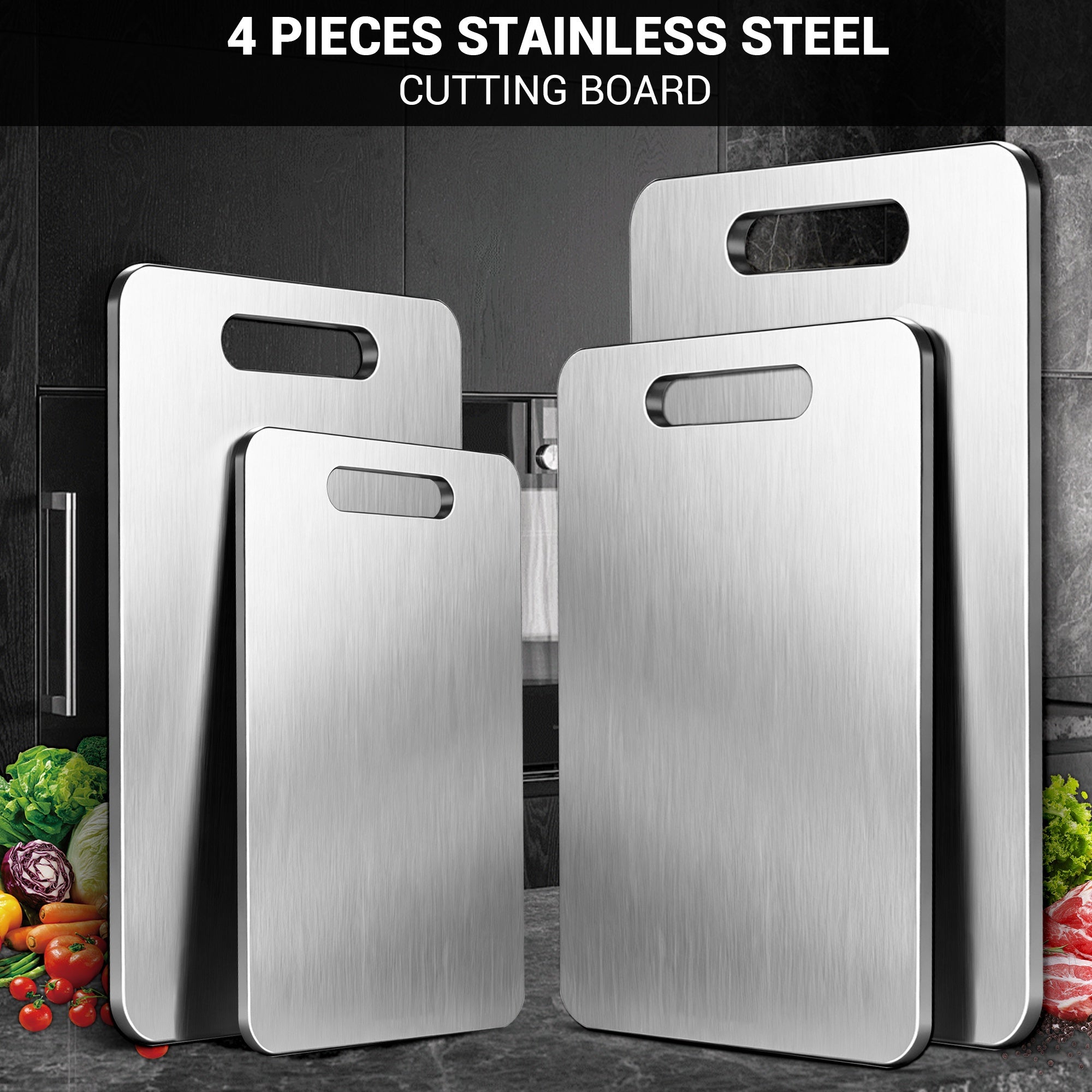 3/4pcs High-Quality Titanium Steel Cutting Board - Dual-Sided Food-Grade Stainless Steel, Smooth Surface for Kitchen & Dining Use, Perfect for Holidays Like Christmas, Halloween, Easter, Thanksgiving, Best for Christmas