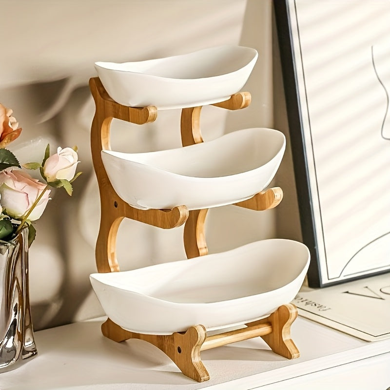 Wooden Fruit Stand 2 & 3-Tier – Art Deco Style Multi-Purpose Snack Tray, Candy & Fruit Display Pedestal for Living Room & Kitchen | Elegant Home Decor Organizer | White & Green | ShopVora CA