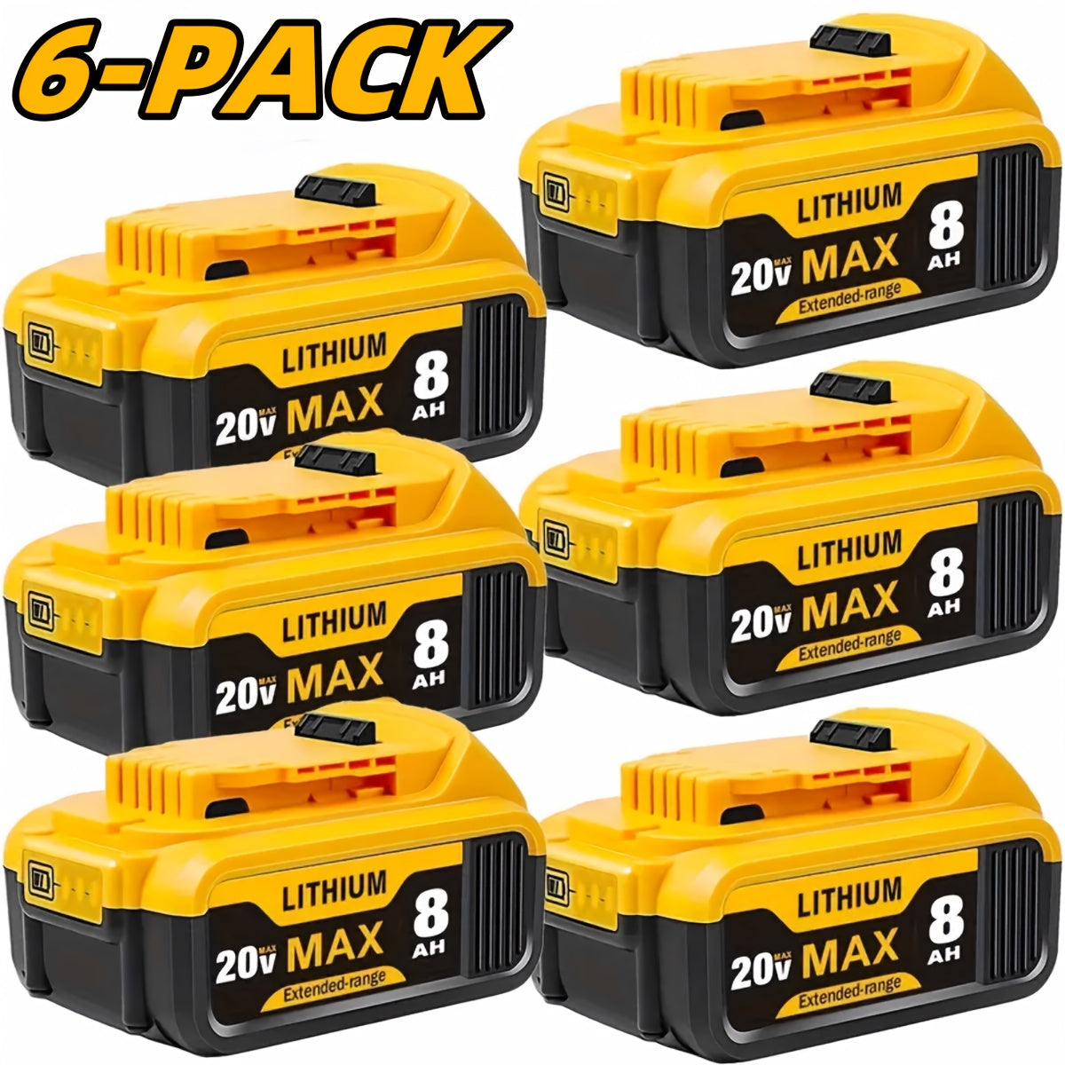 8.0Ah High-Capacity 20V Lithium-Ion Replacement Compatible for Dewalt Cordless Tools - Compatible with DCB200, DCB205, DCB206, DCD/DCF/DCG/DCS Drills, Saws, Grinders - -Lasting Power ( -ion)
